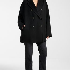 Vintage Dark Green Wool Double Breasted Pea Coat